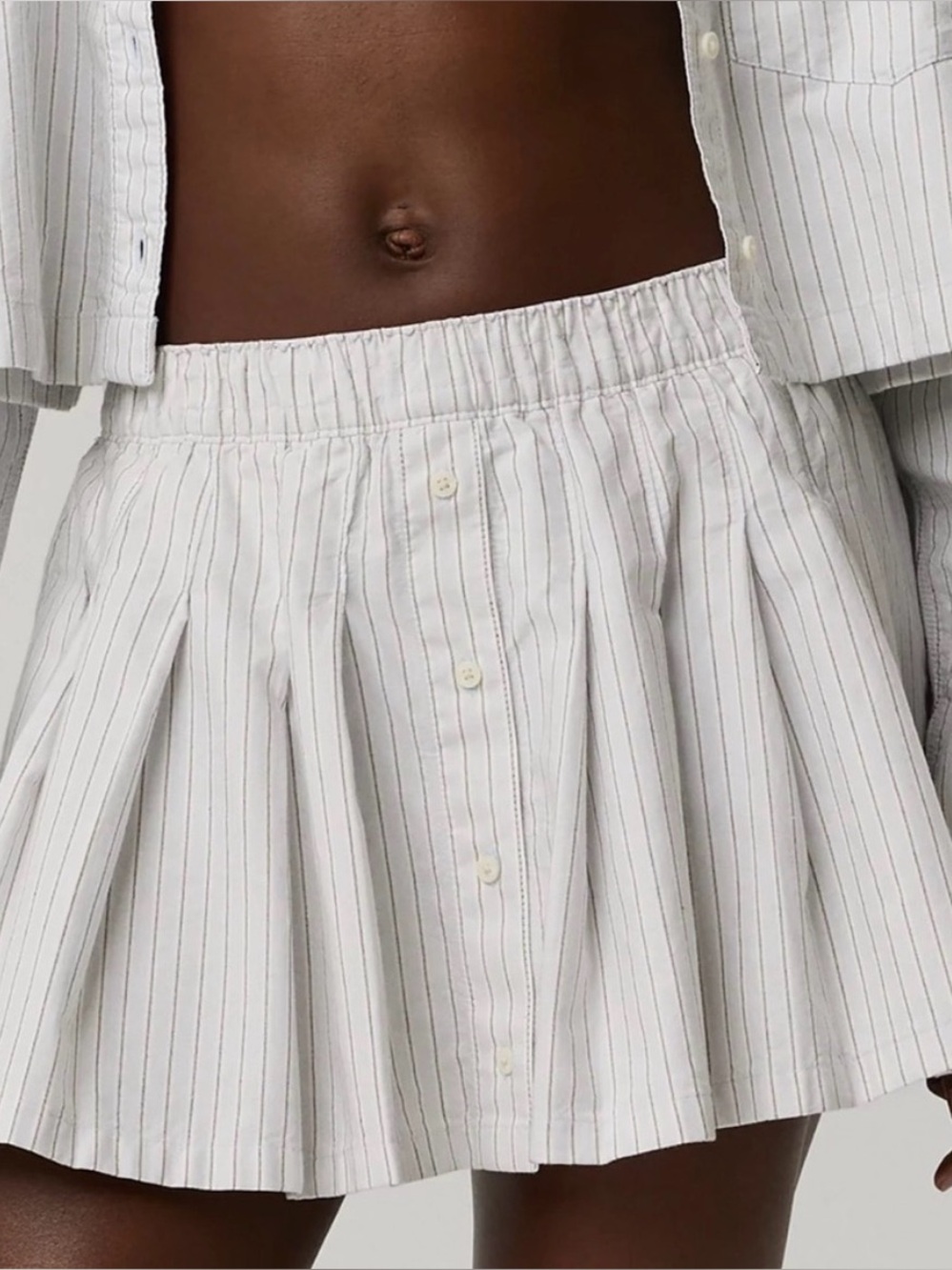 Offline by aerie Oxford Light Blue & White Striped Pleated Mini Skirt (& shorts)